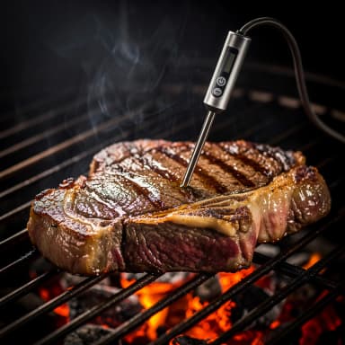 Digitales Fleischthermometer misst Kerntemperatur im Steak