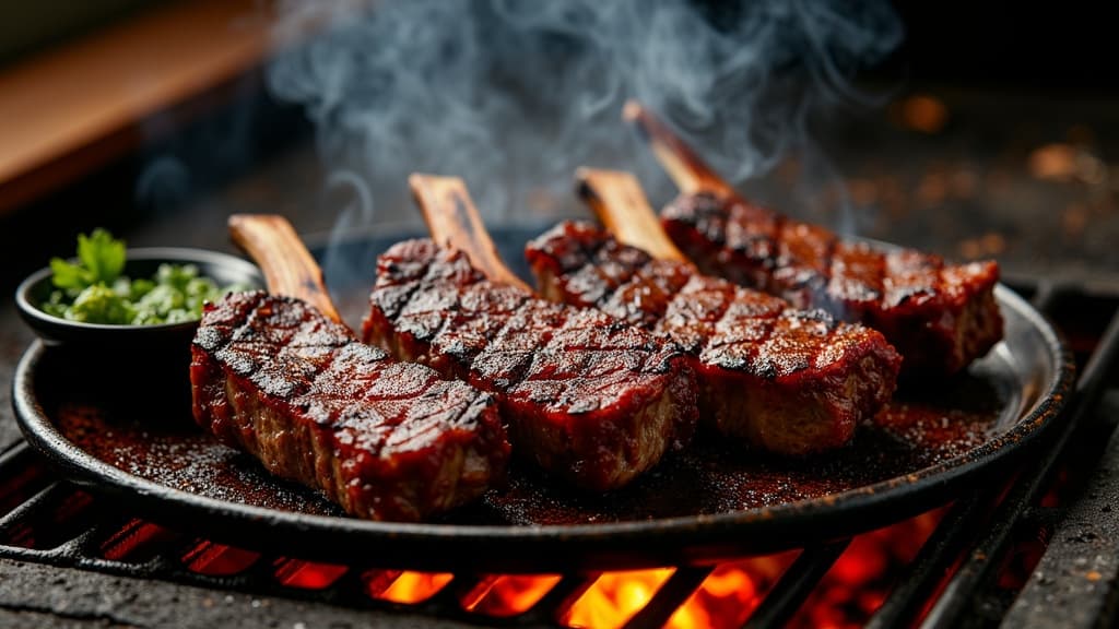 Gegrillte argentinische Short Ribs über Holzfeuer mit Chimichurri