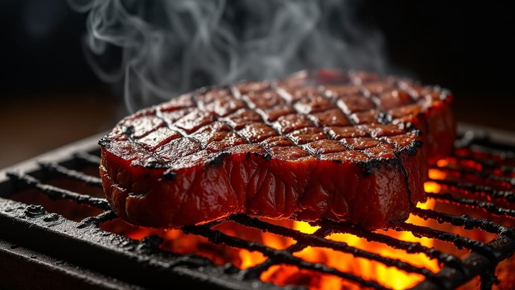 Bavette Steak mit Grill-Röstung, geschnitten gegen die Faser auf Holzbrett