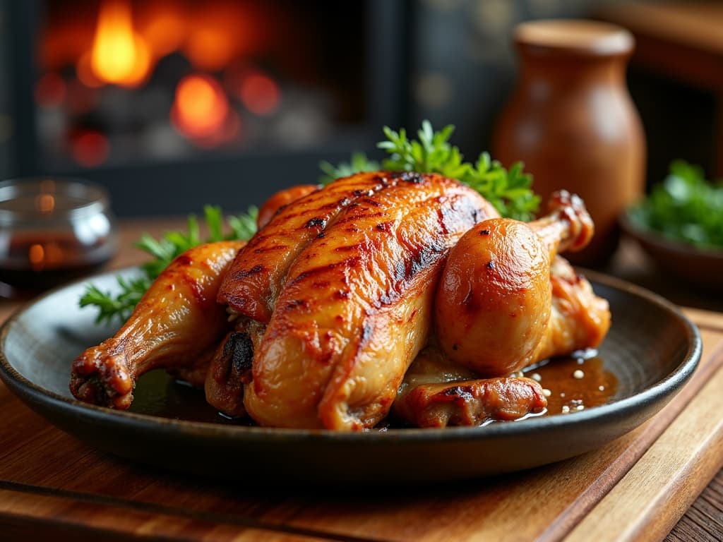Gegrilltes Hähnchen mit Brandflecken, serviert mit Nam Jim Jaew Sauce