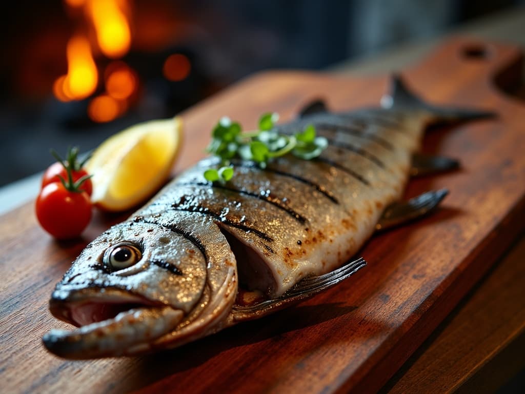 Ganze gegrillte Makrele mit knuspriger Haut in Fischzange über Glut