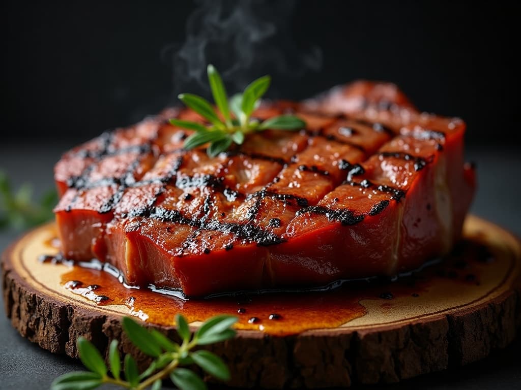 Gegrillte Iberico Pluma mit Bark, rosa Kern, Meersalz und Olivenöl