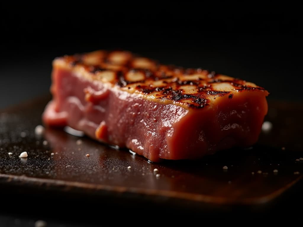 Gegrillte Iberico Presa mit Grillmarks, rosa Kern, Fleur de Sel