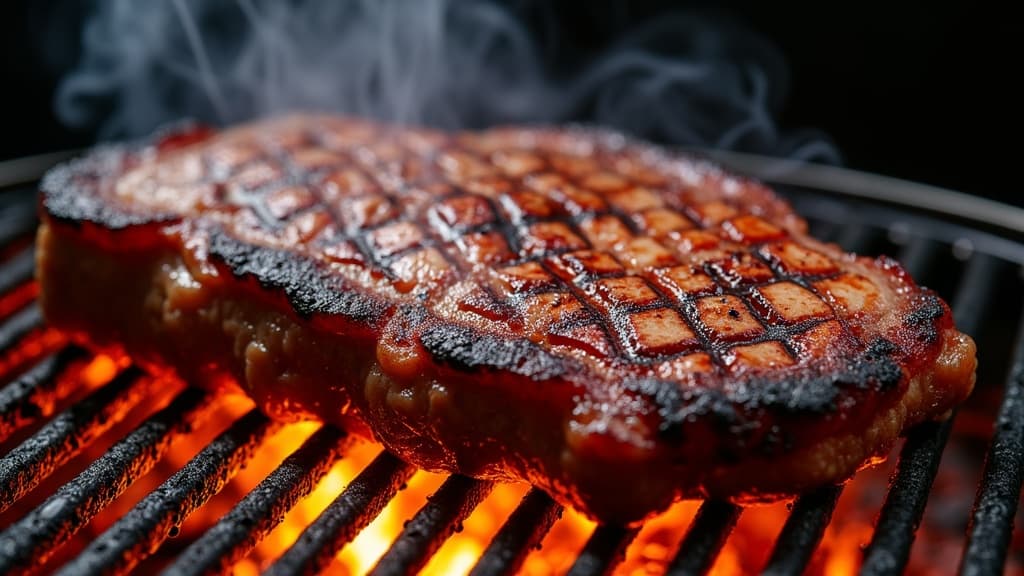 Gegrilltes Iberico Secreto mit Grill-Röstung, rosa Kern, Fleur de Sel