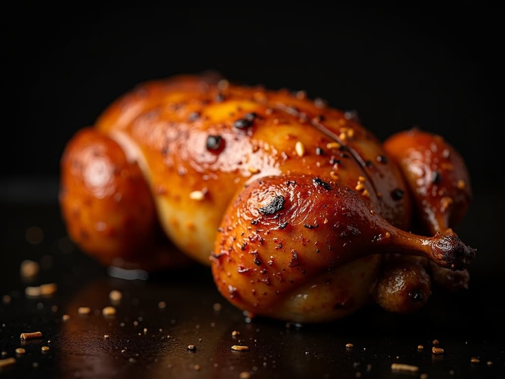 Ganze Lammkeule am Rotisserie-Spiess, goldbraun, über Glut drehend