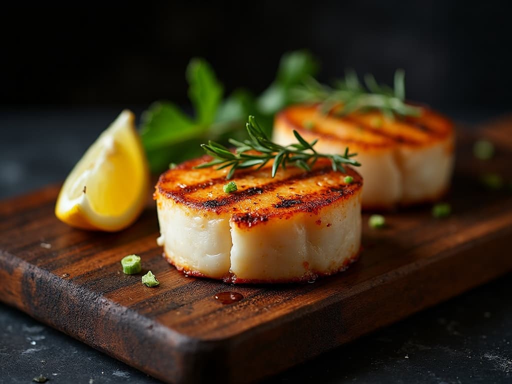 Gegrillte Lammkoteletts mit Rosmarin und Knoblauch auf Holzbrett