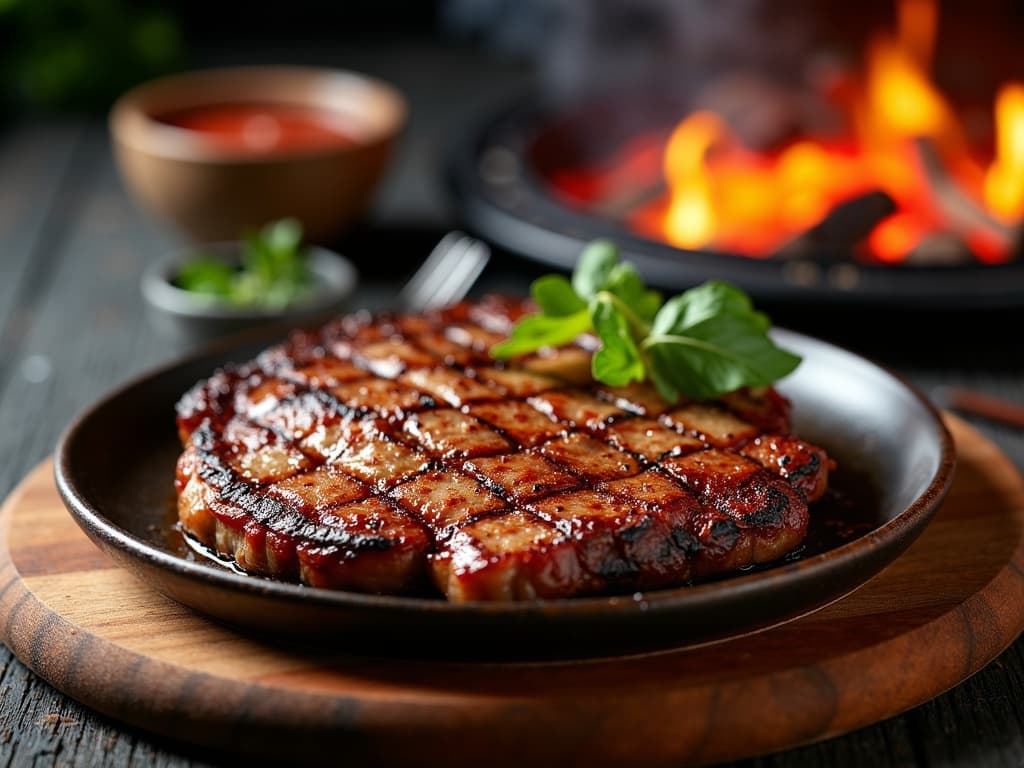 Moo Ping Spieße über Holzkohle gegrillt, glänzend karamellisiert