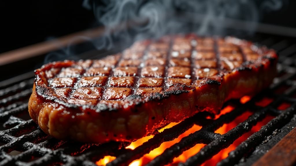 Picanha Churrasco auf Grillspiess mit Fettkappe, gegrillt bis rosa