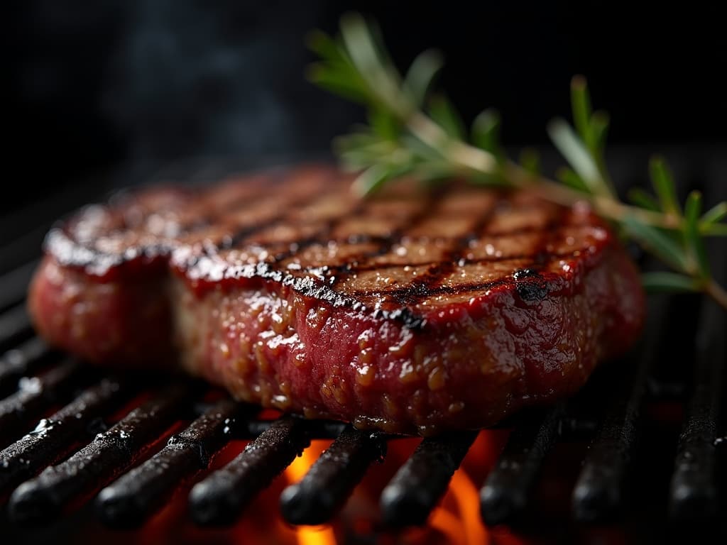 Picanha Churrasco auf Grillspiess mit Fettkappe, gegrillt bis rosa