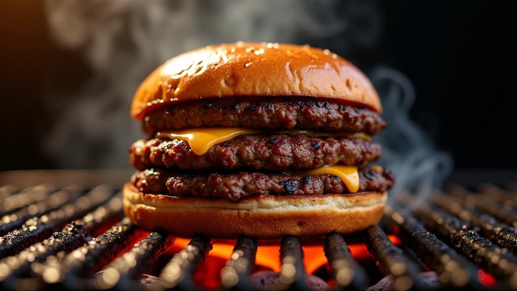 Smash Burger mit American Cheese und knuspriger Kruste auf Gusseisenpfanne