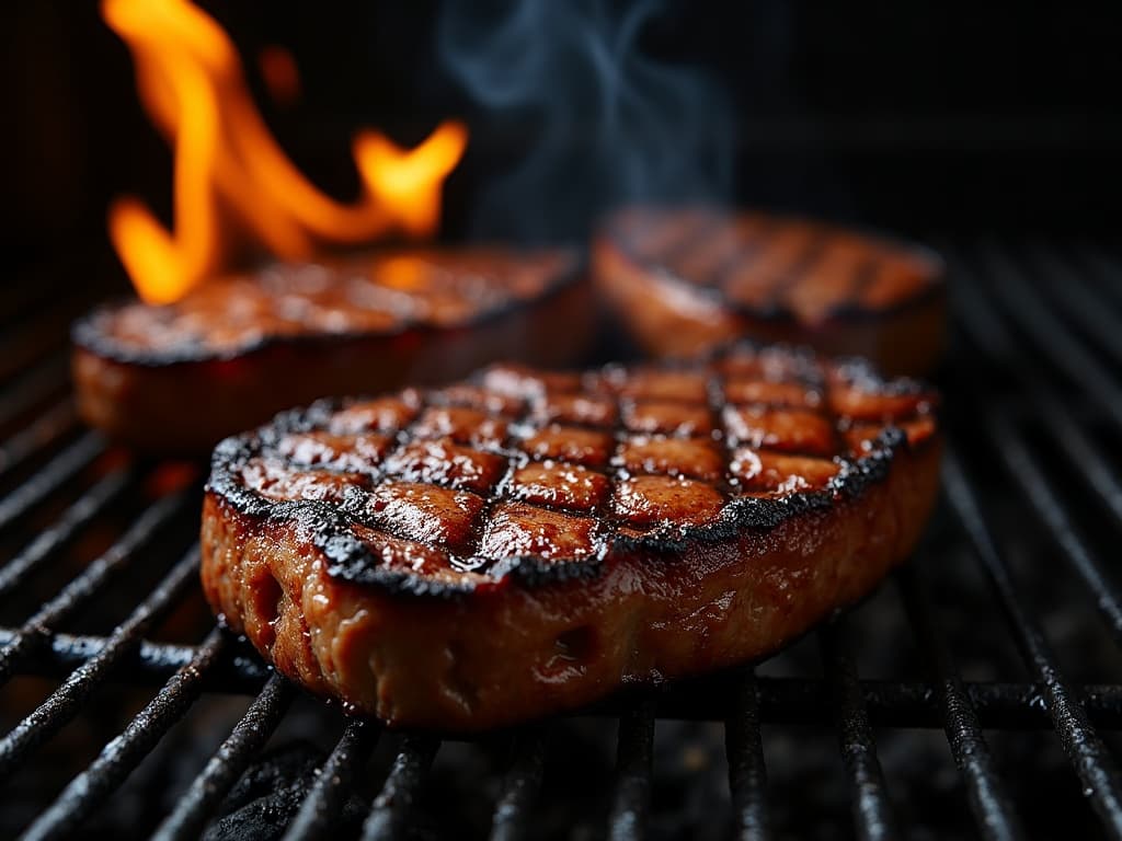 T-Bone Steak auf Grill mit Flammen, zwei Garzonen sichtbar