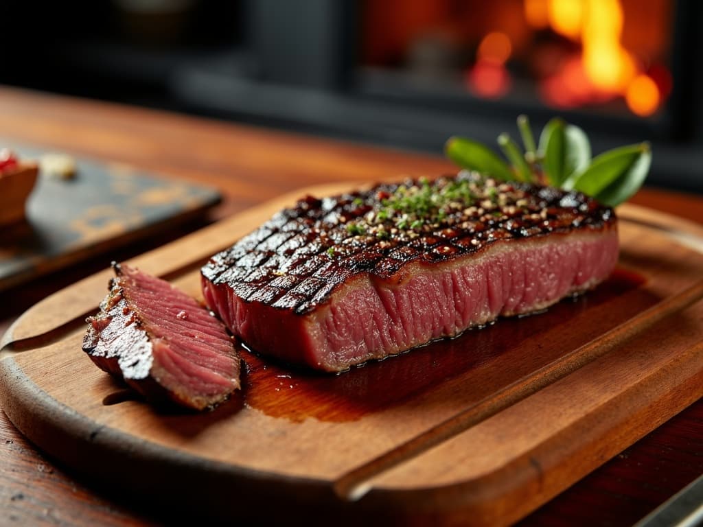 Gegrilltes Thunfisch-Steak mit Sesamkruste, aufgeschnitten, rotes Inneres sichtbar
