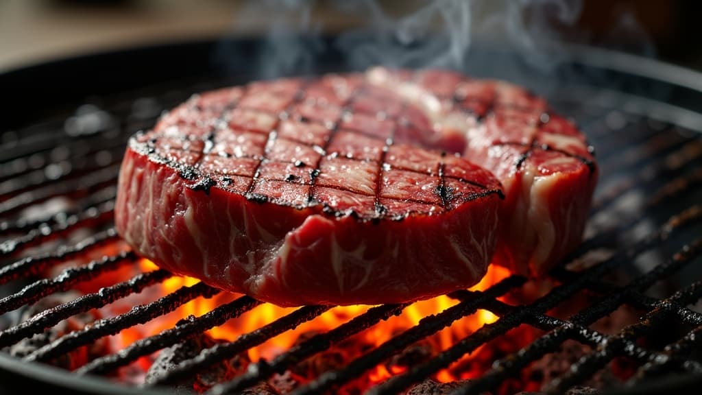 Perfekt gebratenes Wagyu-Steak mit glänzender Oberfläche und rosa Kern